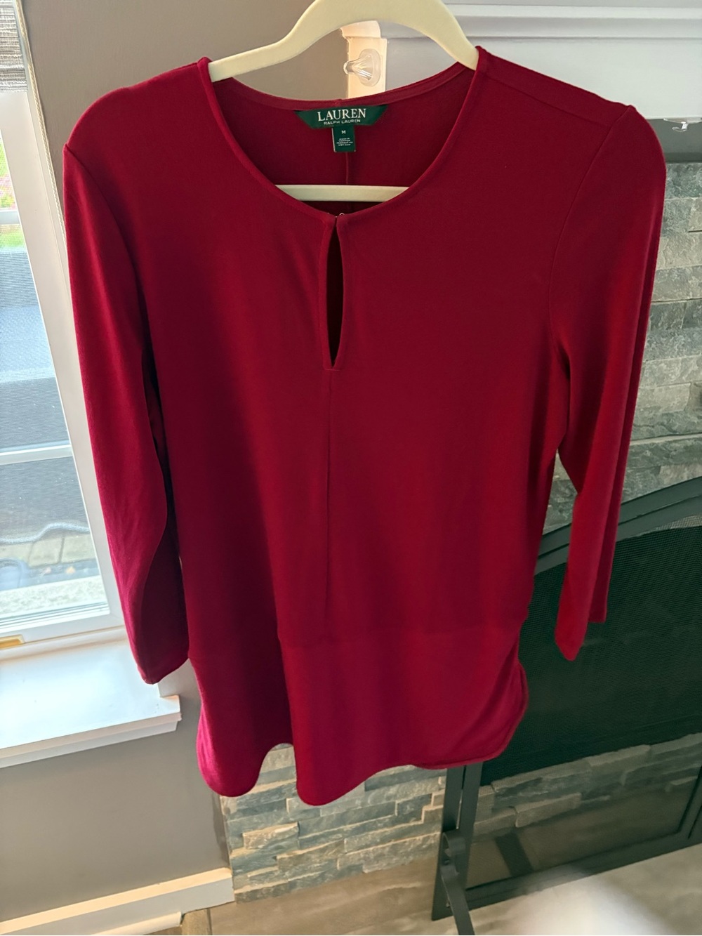 Ralph Lauren Deep Red Keyhole Tunic Top